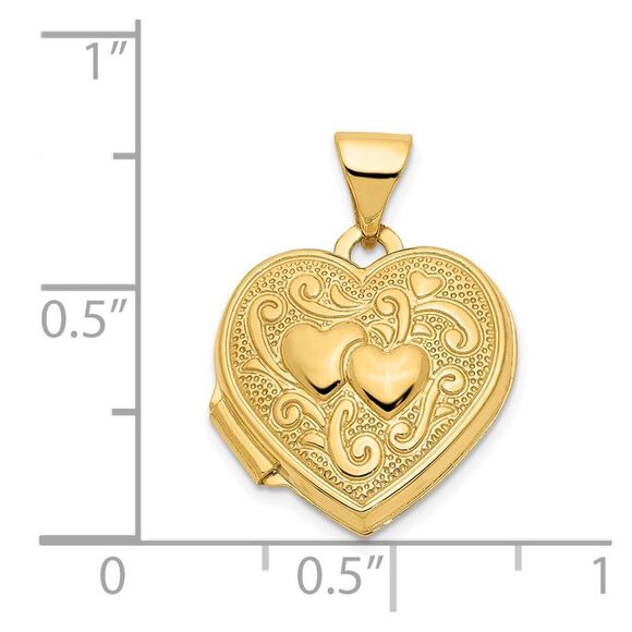 14k Yellow Gold 15mm Double Design Heart Shaped Locket - Picture 5 of 6